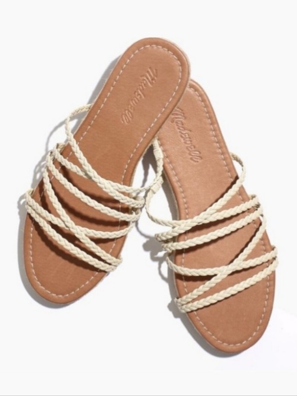 Madewell Kathryn Brown Leather Strappy Braided Woven Espadrille Slide Sandals - Picture 2 of 10